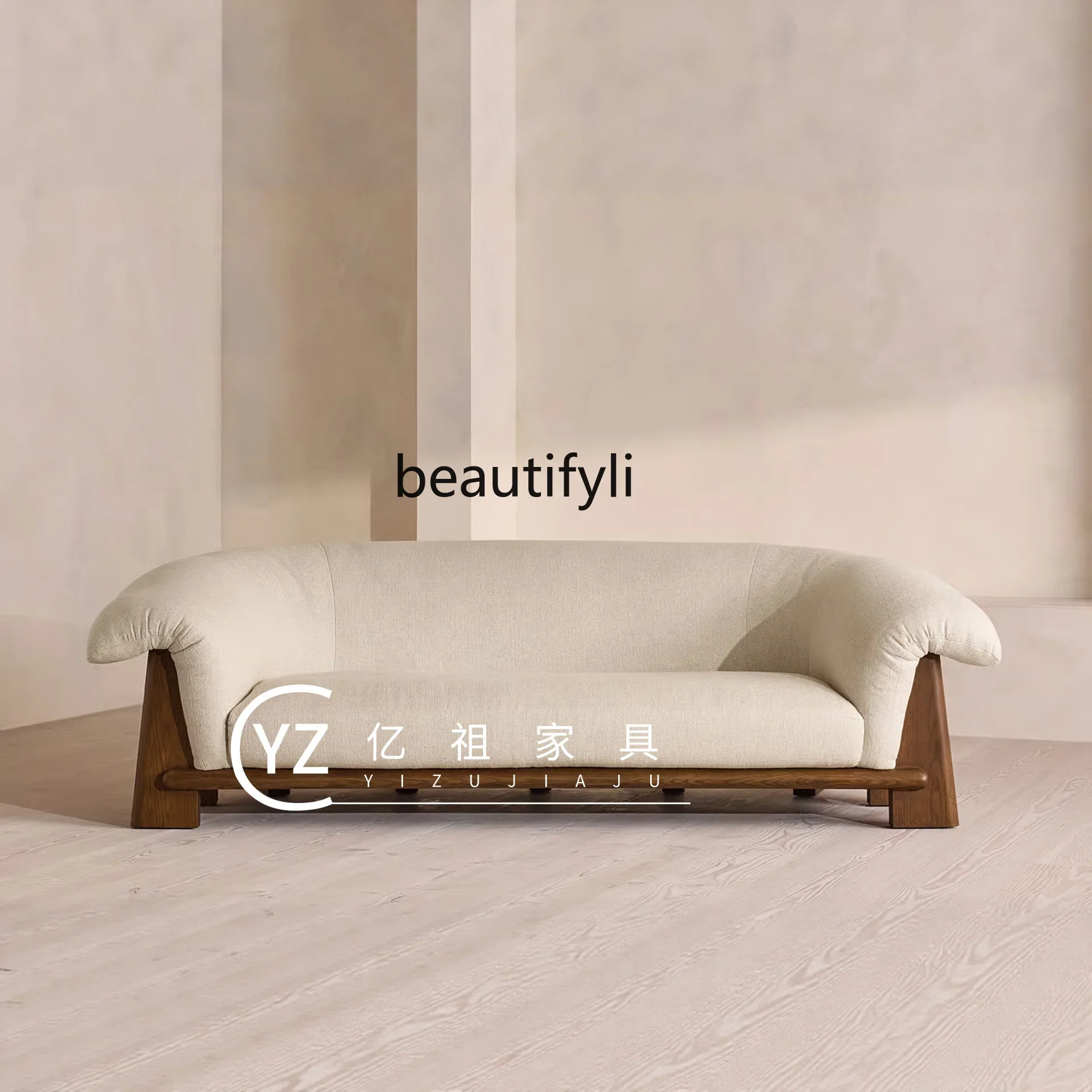 S132 Vintage Style Living Room Fabric Double/Three-Seater Sofa Model Room Homestay Club Sofa Customization