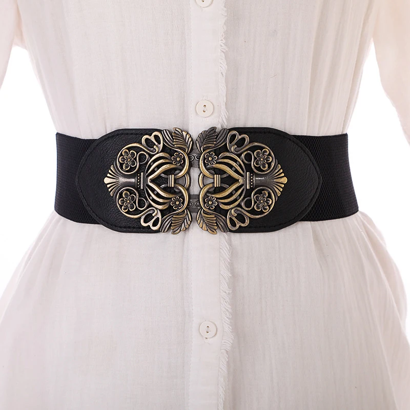 

Women's Dress Elastic Elastic Wide Belt New Casual Fashion Belt Elegant Retro Metal Pattern Waist Corset Clothing Accessories