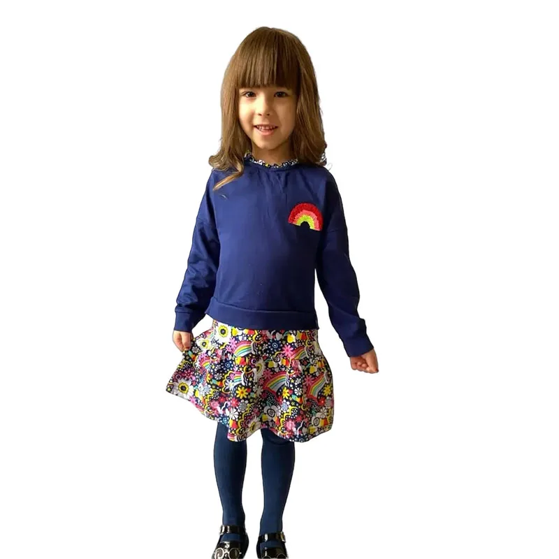 Springen Meter Herbst Winter kinder Mädchen Kleider Regenbogen Perlen Baby Kleidung Prinzessin Kleinkind Kostüm Kleid Heißer Verkauf