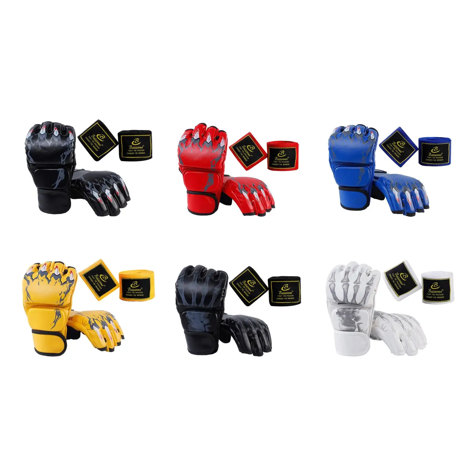 Half Finger Boxing Gloves Breathable MMA Gloves Mitts for Karate Fighting Punching Bag Training Muay Thai Grappling Martial Arts