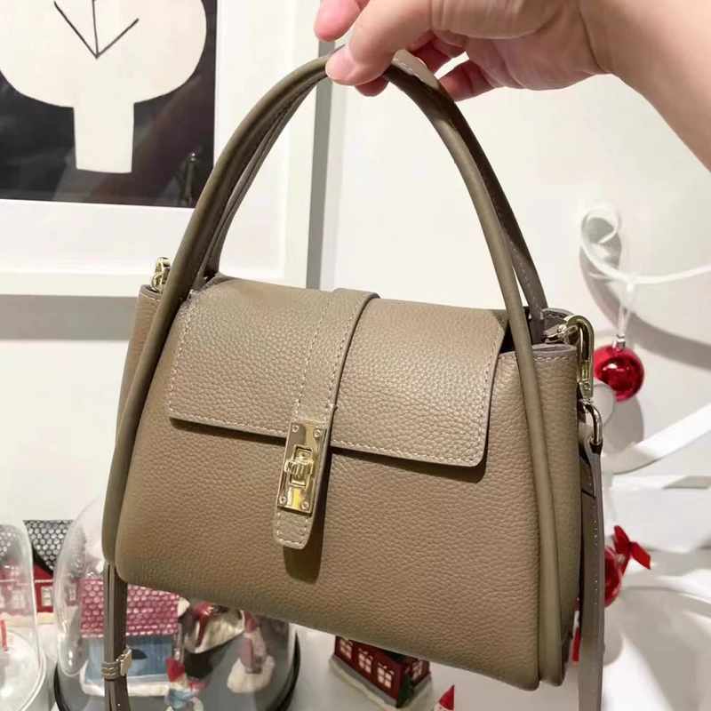 Classic Bags For Women Luxury Designer Handbag And Purse 2024 New In PU Lychee Texture Lock Decoration Top Handle Small Shoulder