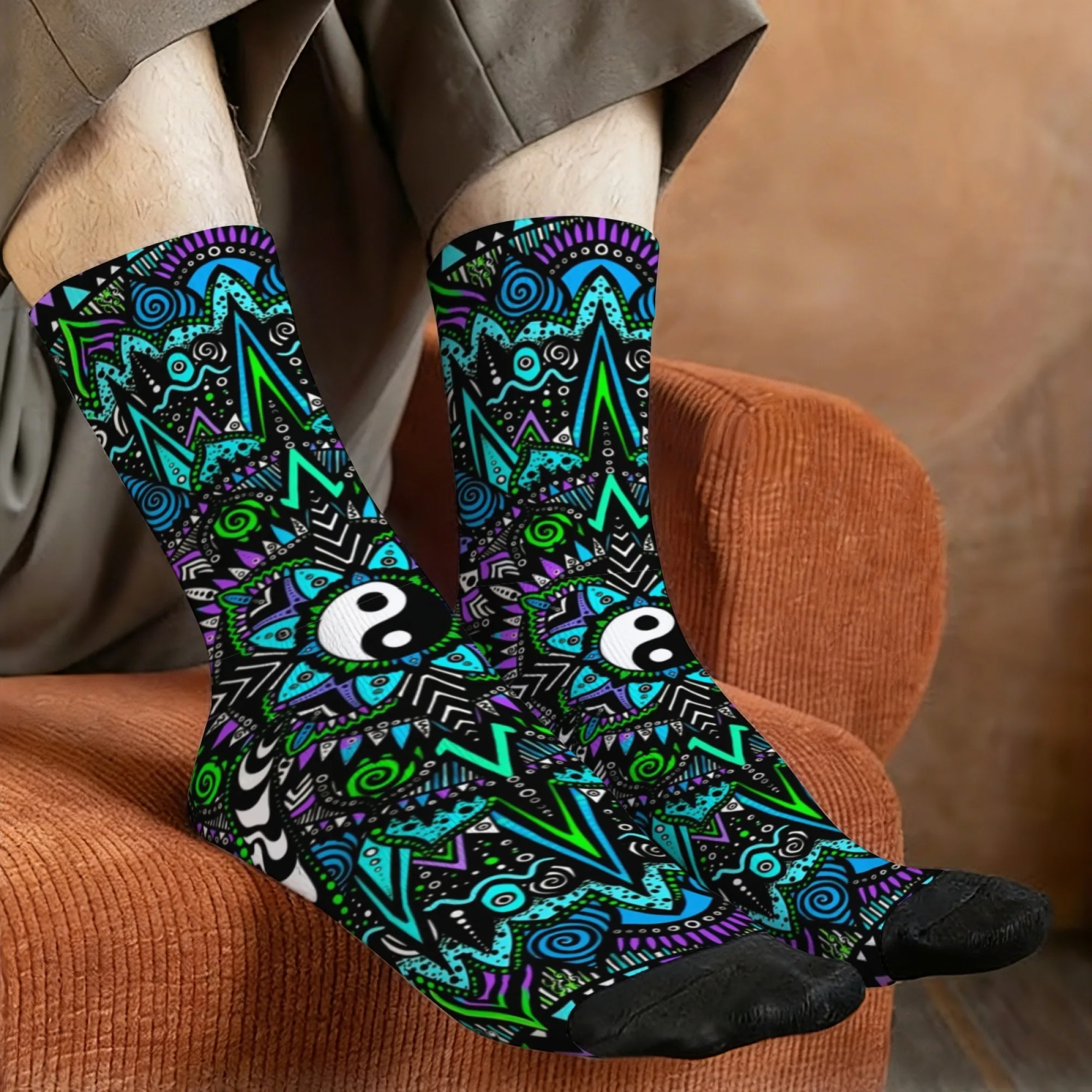 Bohemian Art Style Print Socks Soft Comfortable Skin-Friendly Men's Socks Outdoor Sports Fitness Basketball Trendy Holiday Gifts