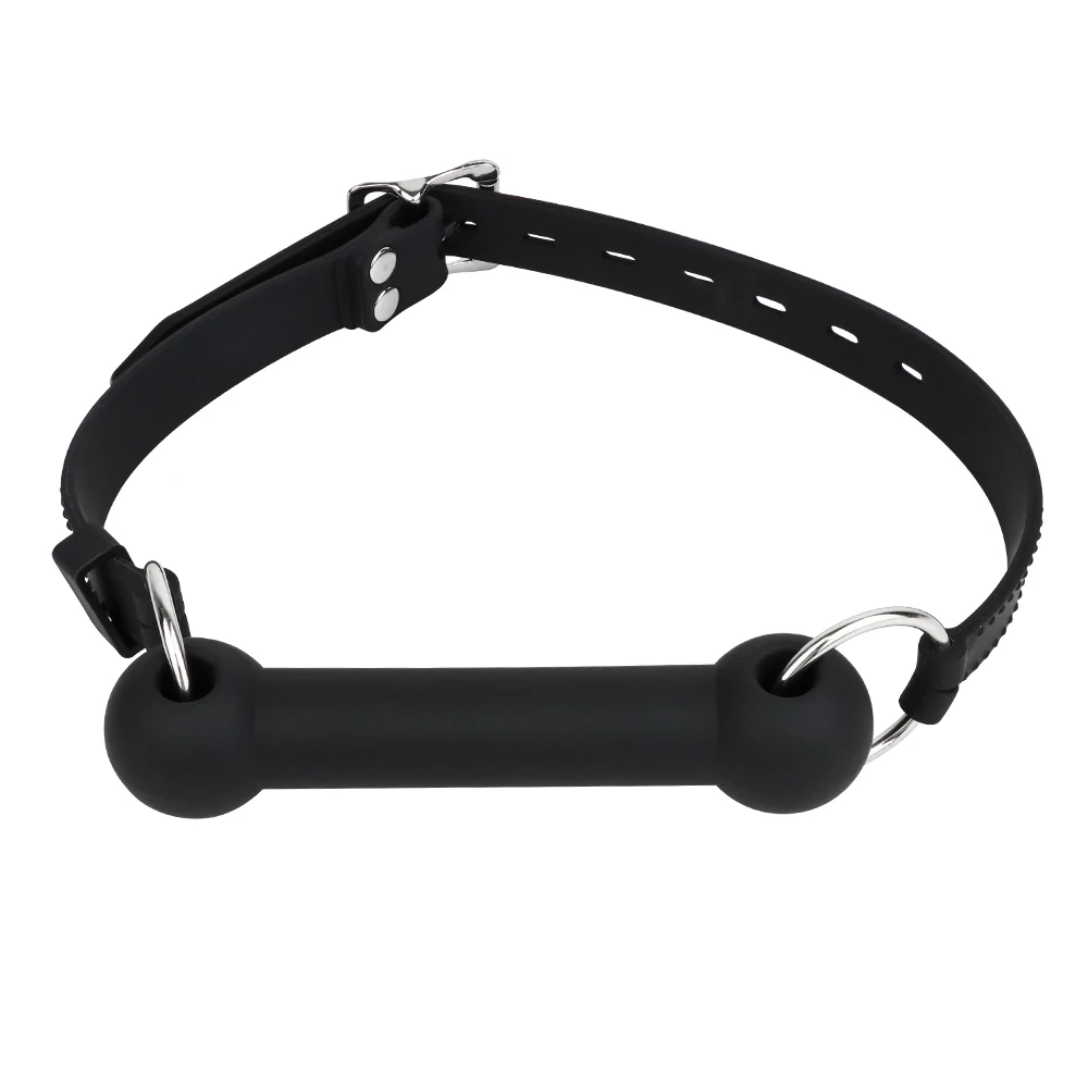 Mouth Plug Bone Gag for Adults Silicone Black Bondage Ball Gag Muzzles Restraints for SM Games