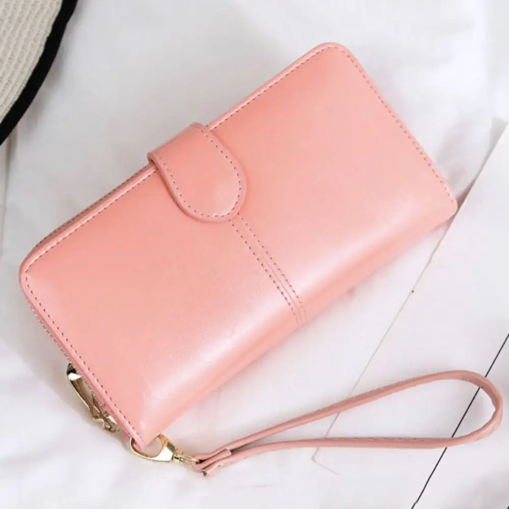 Borsa retrò Portafoglio lungo in pelle PU con cerniera Portafoglio multifunzionale a due pieghe Porta carte da donna pieghevole di grande capacità