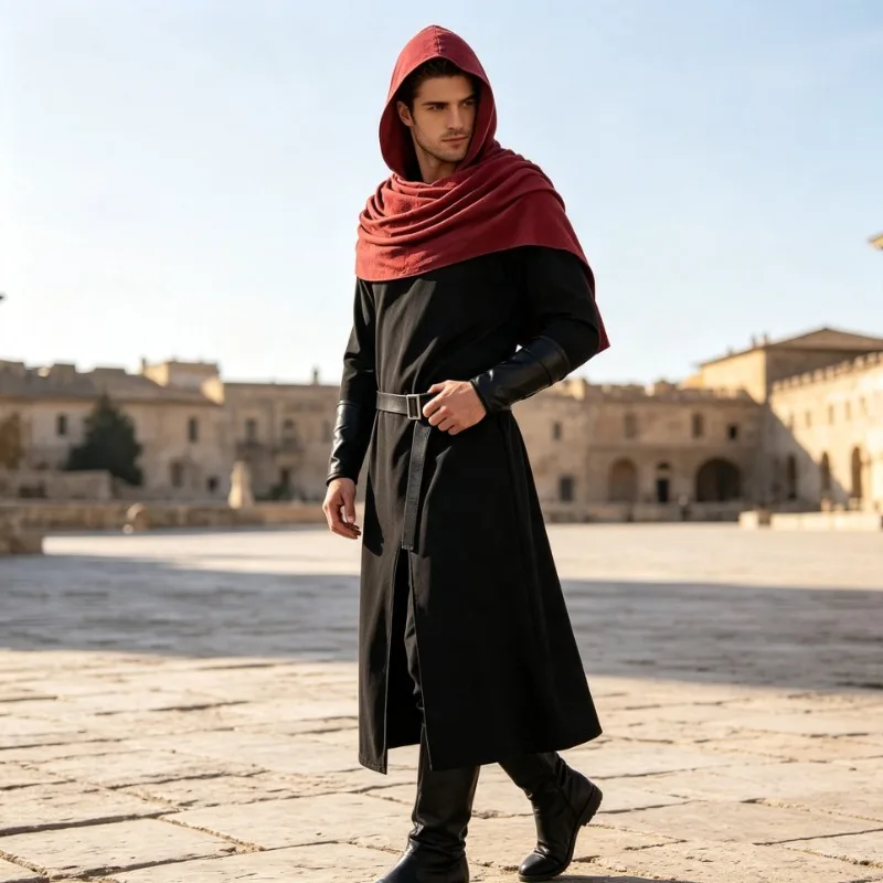 Disfraz Medieval Retro Completo de Pirata o Caballero, Capa Larga, para Hombres y Mujeres Adultos, para Halloween, Maquillaje, Baile, Teatro, Escenario
