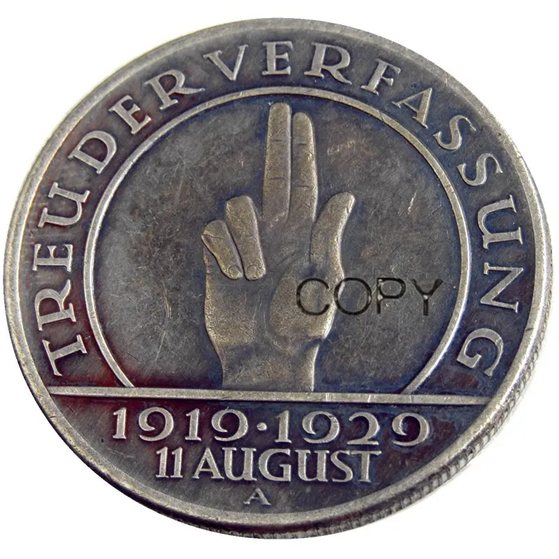 DE(29-31) ألمانيا weimar جمهورية 1929 A E G 5 rischsmark الفضة الفضة مطلي نسخة عملة #3