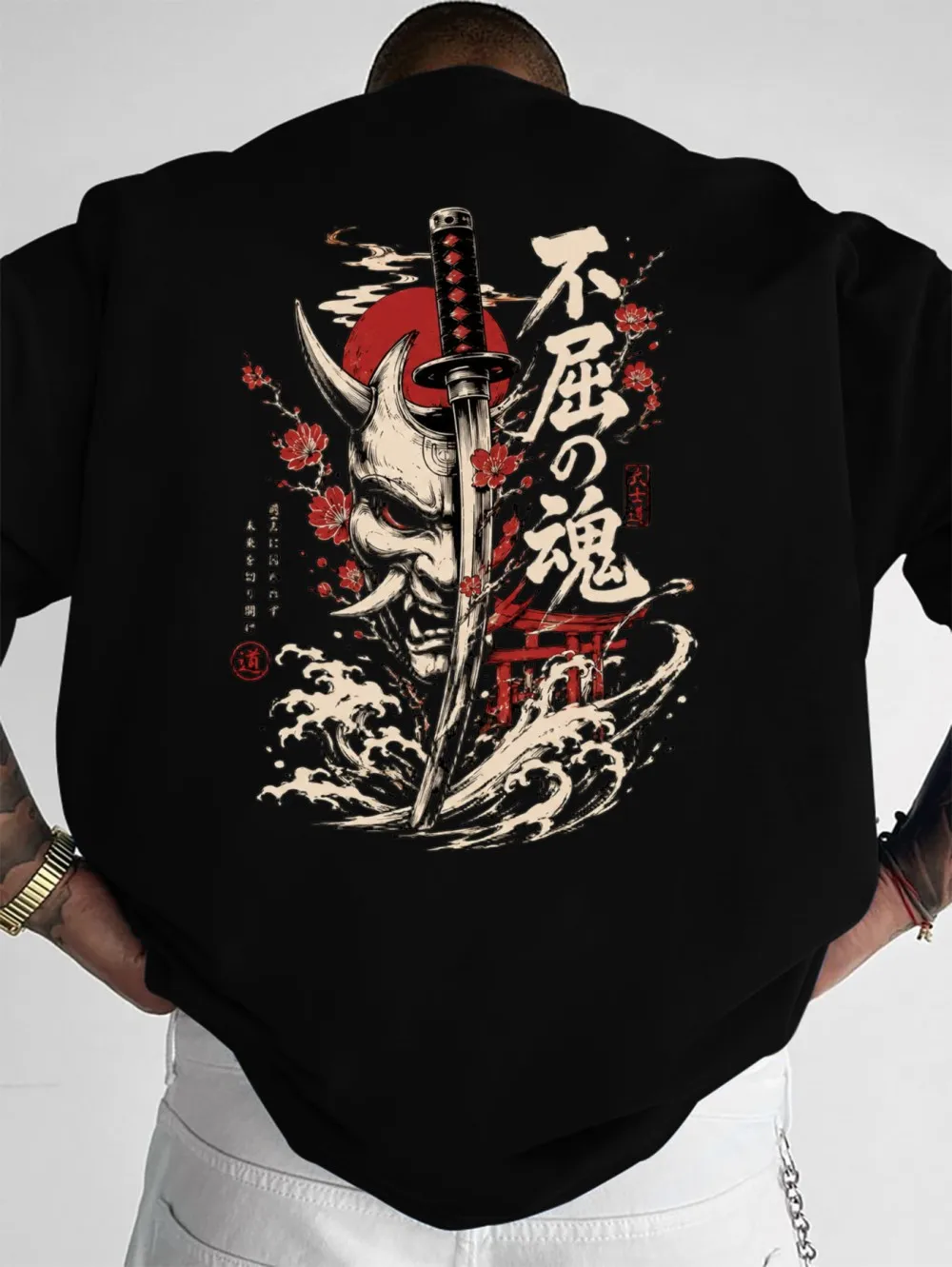 American Men's Summer Ghost Warrior Mask Printed Micro Elastic Breathable Round Neck T-shirt Outdoor Machine Street Top