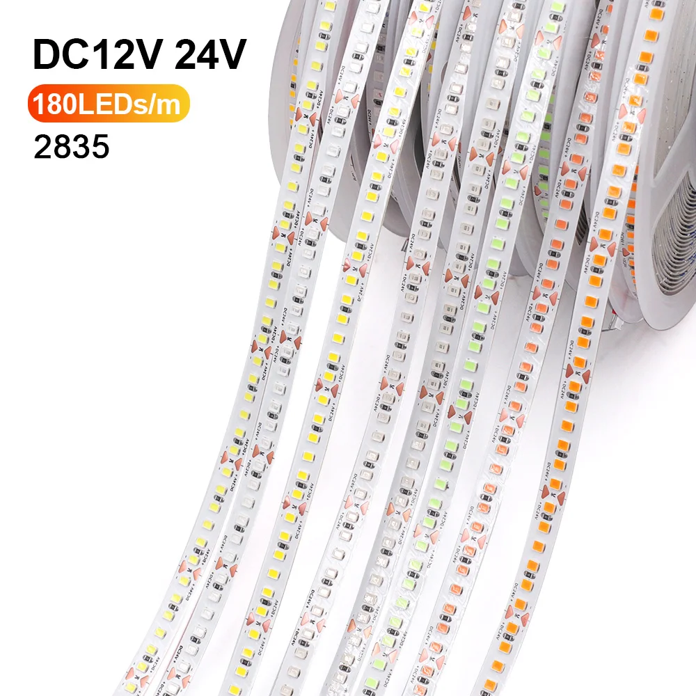 12V 24V 5m 10m 2835 LED-Streifenlicht SMD Flexible LED-Bandleuchten Superhell 180Led/m mit 2-poligem Kabel Heimdekoration 11 Farben