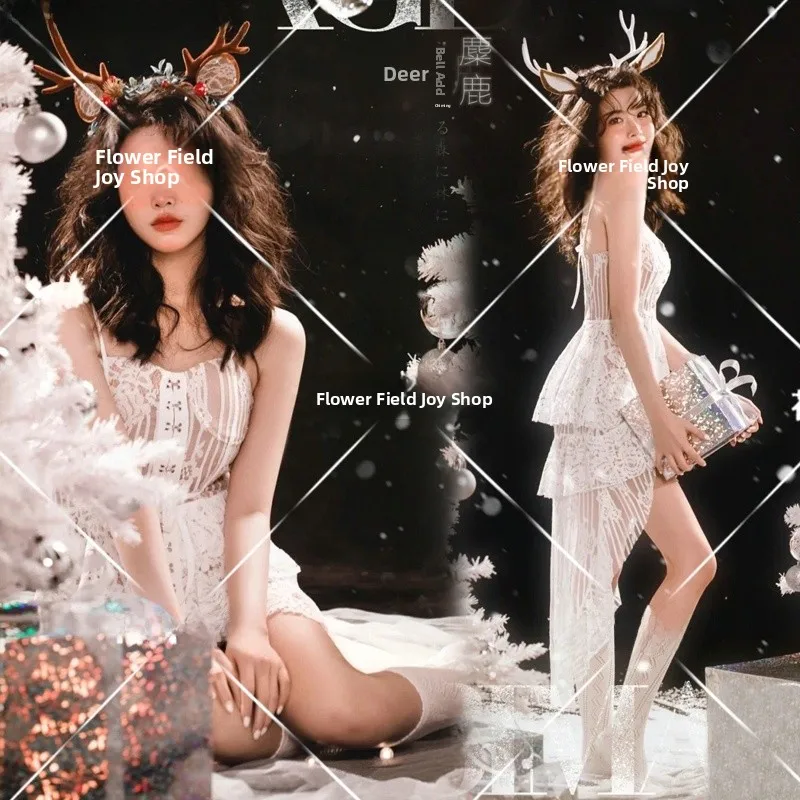

Christmas Dreamy Snowscape Deer Party Fashion Show Costume Fairy Tale Lost Photography Outfit Women's Traditional Stage Costume