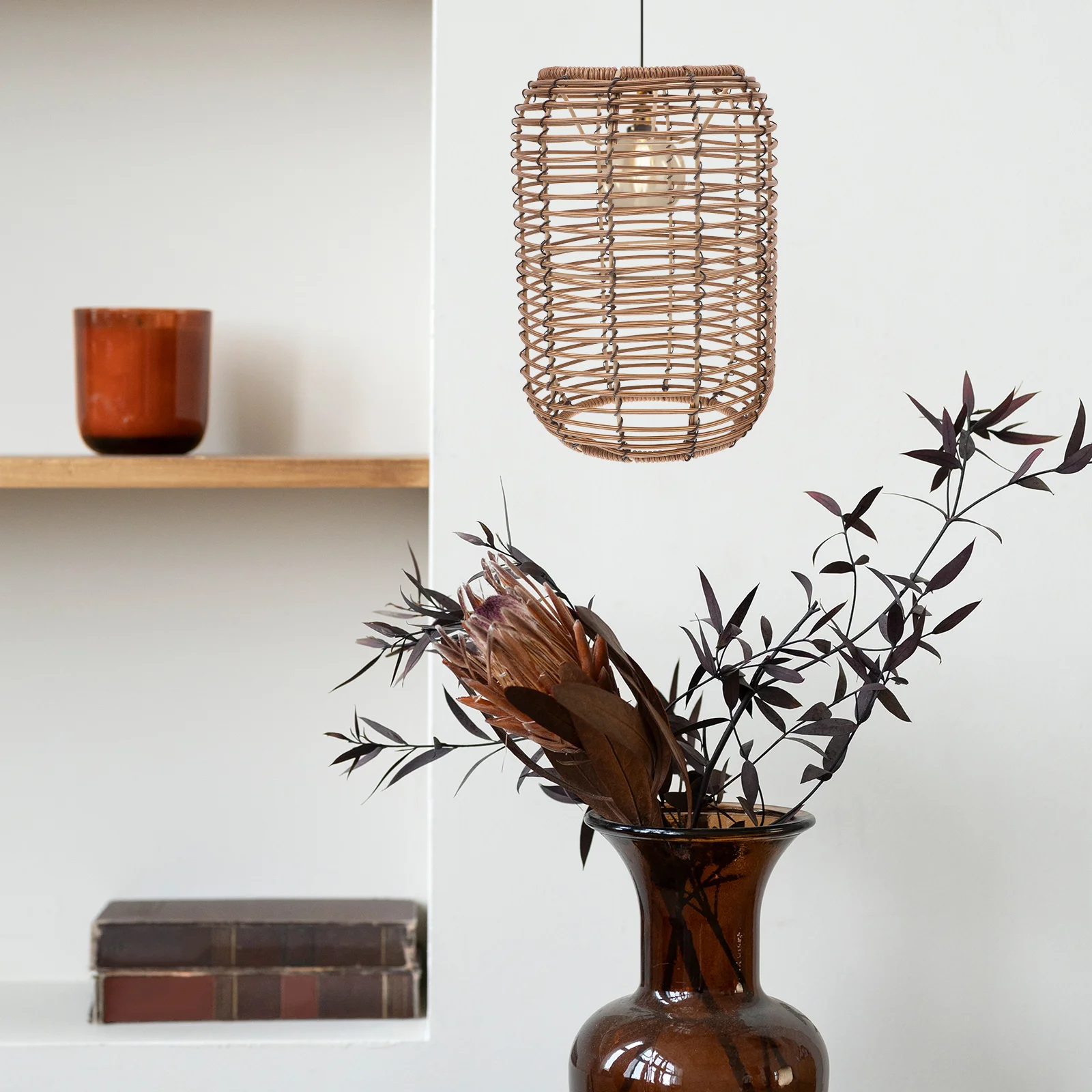 

Pendant Lamp Shade E27 Retro Faux Rattan Lampshade Woven Light Fixture Vintage Ceiling Light Cover Boho Lamp Shade