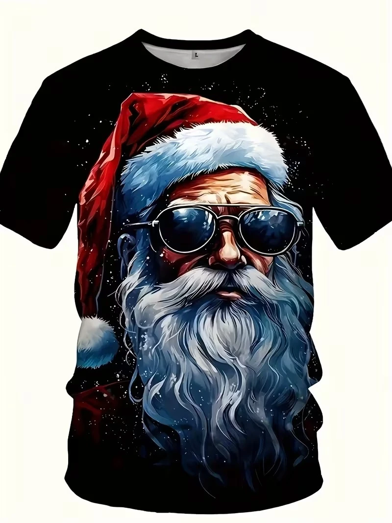 

2025 Anime Santa Claus Tshirt 3D Print Men Merry Christmas T Shirt New Fashion Harajuku Short Sleeve Children Xmas Tee Y2k Tops