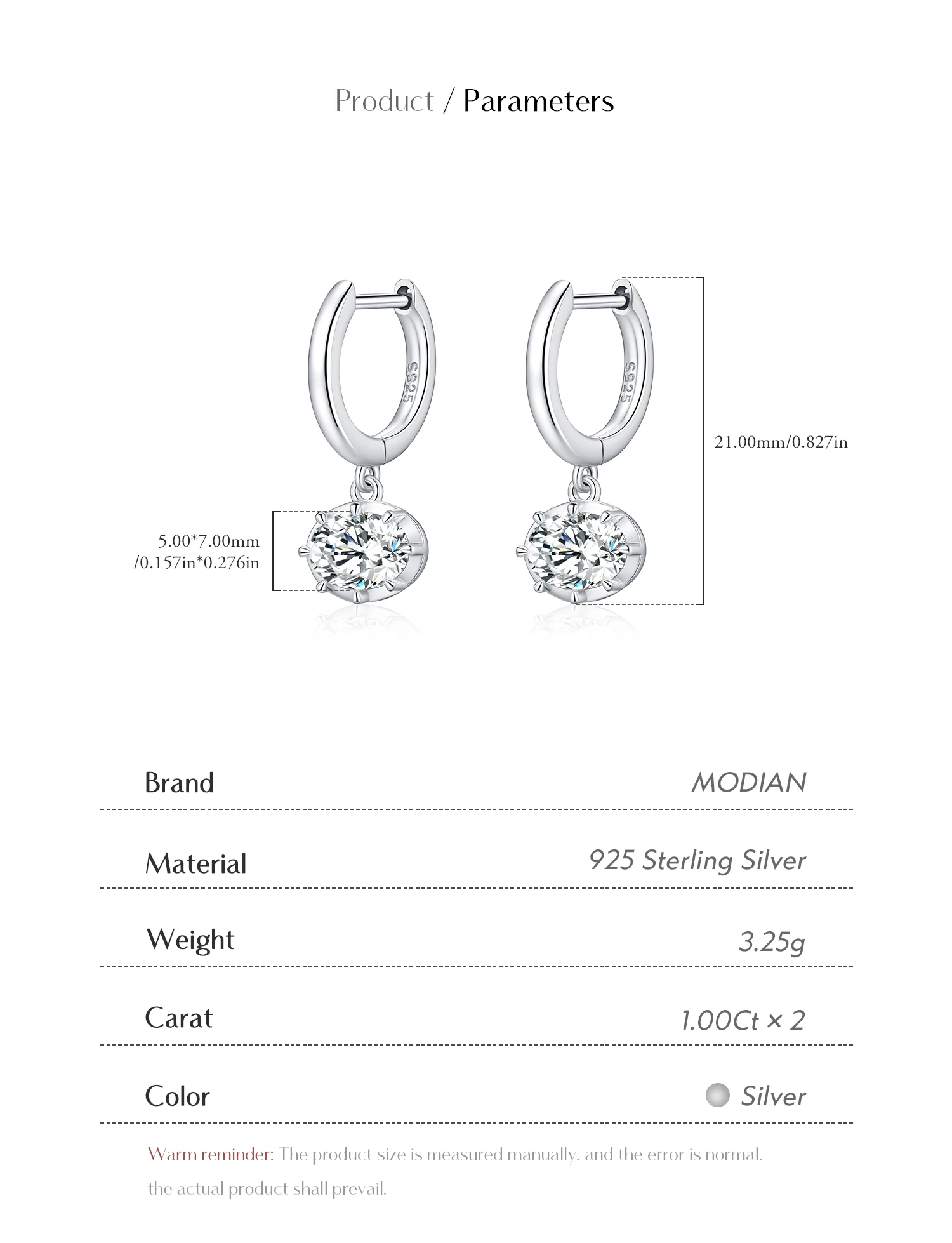 MODIAN Ovale Moissanit-Ohrclips aus 925er Sterlingsilber, luxuriöse Labordiamant-Swing-Creolen für Damen, edler Schmuck, Geschenke – Detail 8