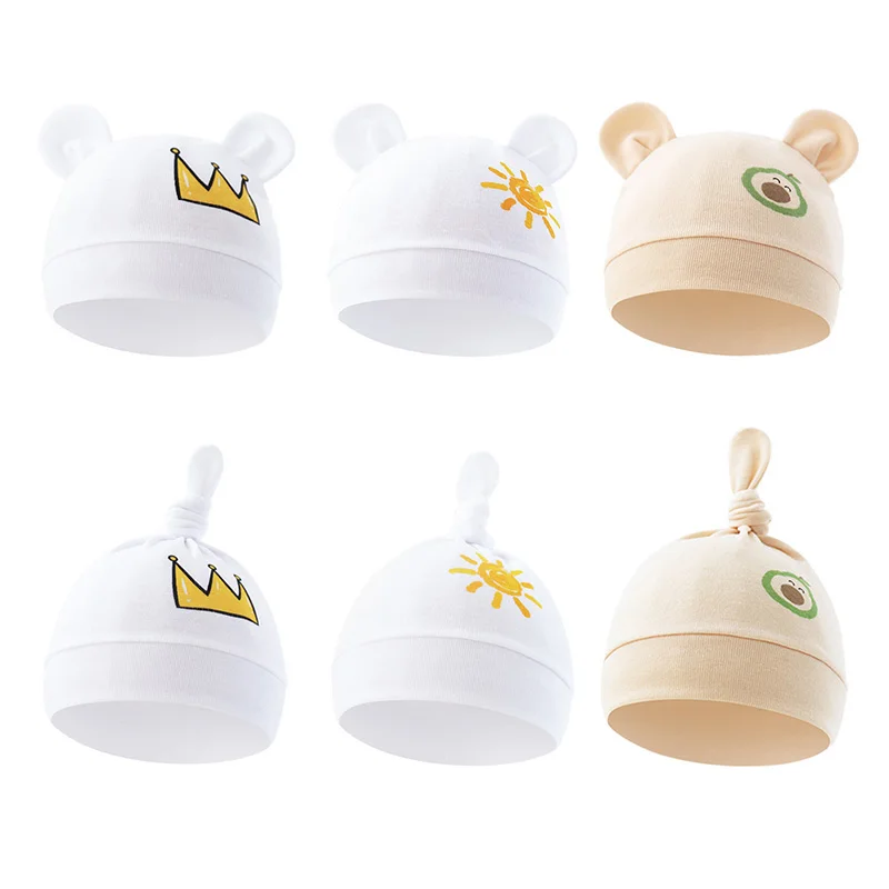 Шапка для новорожденных от 0 до 3 месяцев для мальчиков и девочек, хлопковая детская шапочка с милыми медвежьими ушками, всесезонный чепчик, подарок для детского душа, 3 шт./компл.