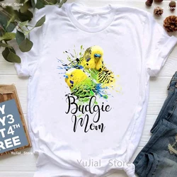 Budgie Mom Papakeets Graphic Print T Shirt Women Clothes 2024 Funny White Tshirt Femme Kawaii Cockatiel T-Shirt Tops