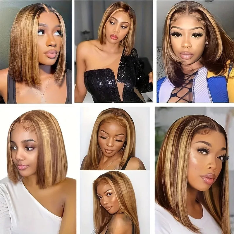 باروكة شعر بشري أشقر عسلي 13x4 P4/27 - كثافة 180% مع أشرطة قابلة للتعديل وخط شعر مقطوع مسبقًا، مظهر طبيعي مستقيم H #6