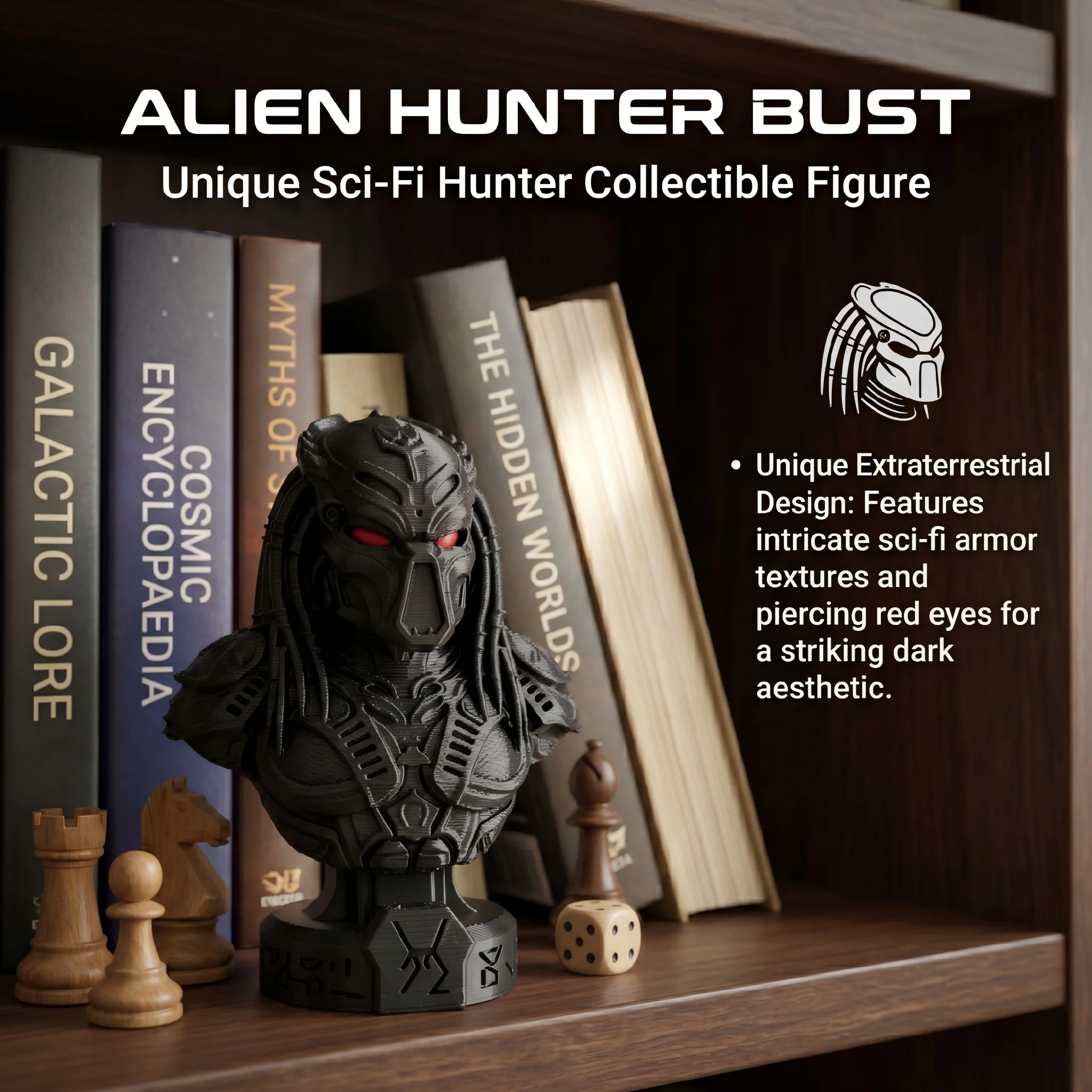 Alien Hunter Bust Ornament, Sci-Fi Style, Collectible Figurine, Home Desk Decoration, Detailed Sculpture
