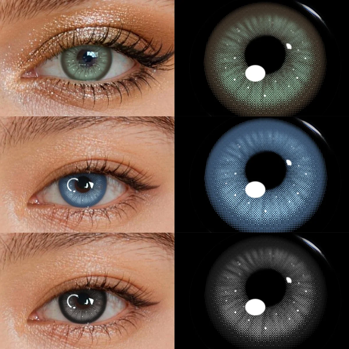 Visuashow Diamond Shimmer Farbige Kontaktlinsen 6 Monate Haltbarkeit 14,5mm Blau-Grüne Augenfarbe Kontaktlinsen für Schönheitskosmetik 70