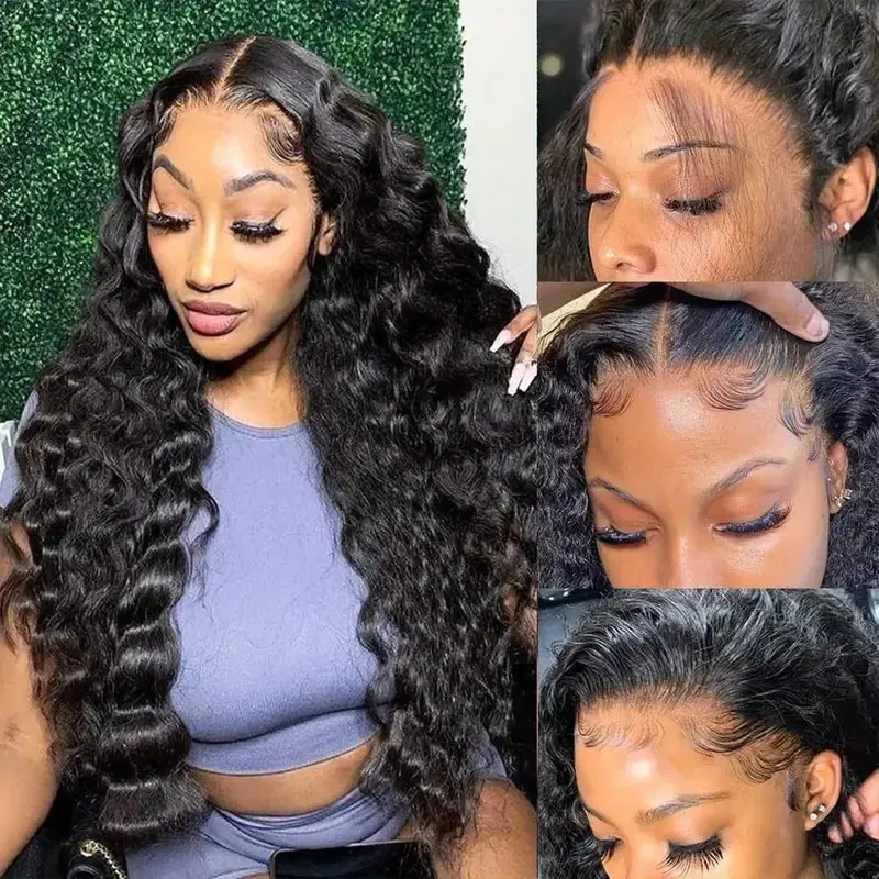 Rosabeauty  HD 13X6 Full Transparent Deep Curly Lace Frontal Wigs 150% Density 30 40 Inch  100% Front Human Hair Wig For Women