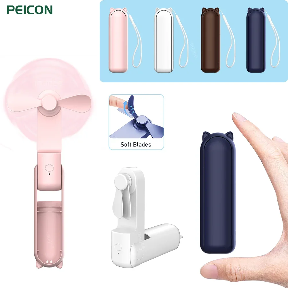 Portable Fan Super Mini Handheld Fan USB Rechargeable Fan Foldable Hand Held Small Pocket Fan with