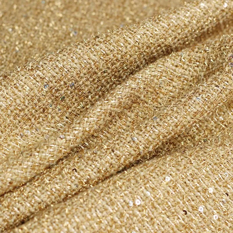 50x145cm Gold Bright Wire/Sequin Yarn-Dyed Braided Tweed Fabric For Women Autumn Jacket Dress Suit Coat Handbag DIY Cloth Sewing