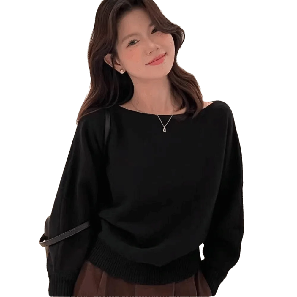 New Long Sleeve Knit Top Loose Thin Beach Top Off-Shoulder Knitted Cardigan Beach Vacation