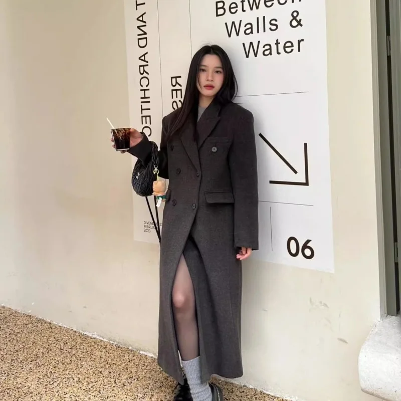 معطف صوفي رمادي للنساء لخريف وشتاء 2025، معطف جديد راقي، صوف صغير، سميك، طراز هيبورن #5