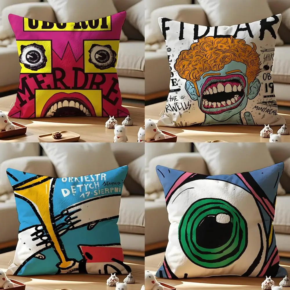 Interesting Creative Poster Cushion Cover Anti-dustmite Pillowcase Invisible Zipper Silky Short Plush Sofa Cushion Cover