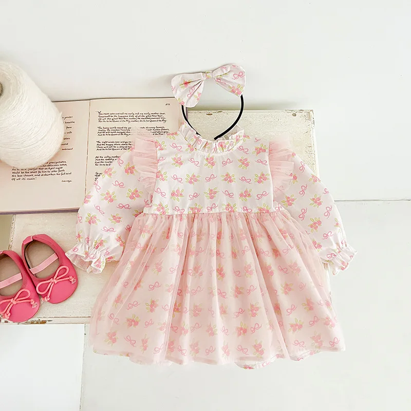 New Baby Clothes Autumn and Spring Pink Dress Girls Sweet Long Sleeve Fashion and Cute Kids Outwear Skirt