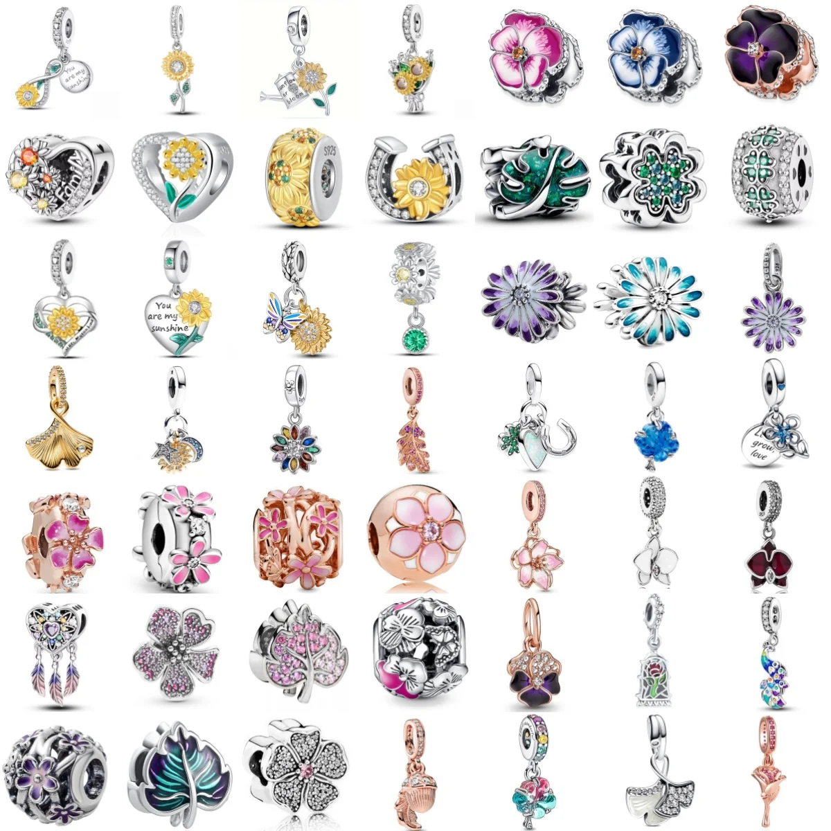 New Collection Series Sunflower Bouquet Daisy Clover Charm Bead Fit Original Bracelet DIY Accessories Gift For Women