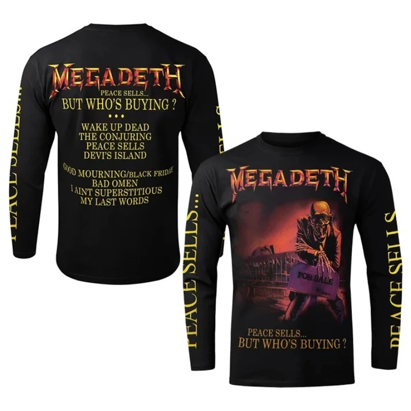 3D Printed Unisex Long Sleeved T-shirt Megadeth American Punk Metal Rock Band  Shirt Autumn Fashion American Street Retro Top