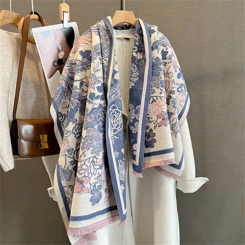 

Модный роскошный брендовый зимний шарф-пончо, женский большой шаль, пашмина, хиджаб, платок, Echarpe, дизайн в этническом стиле, женские шарфы-палантины