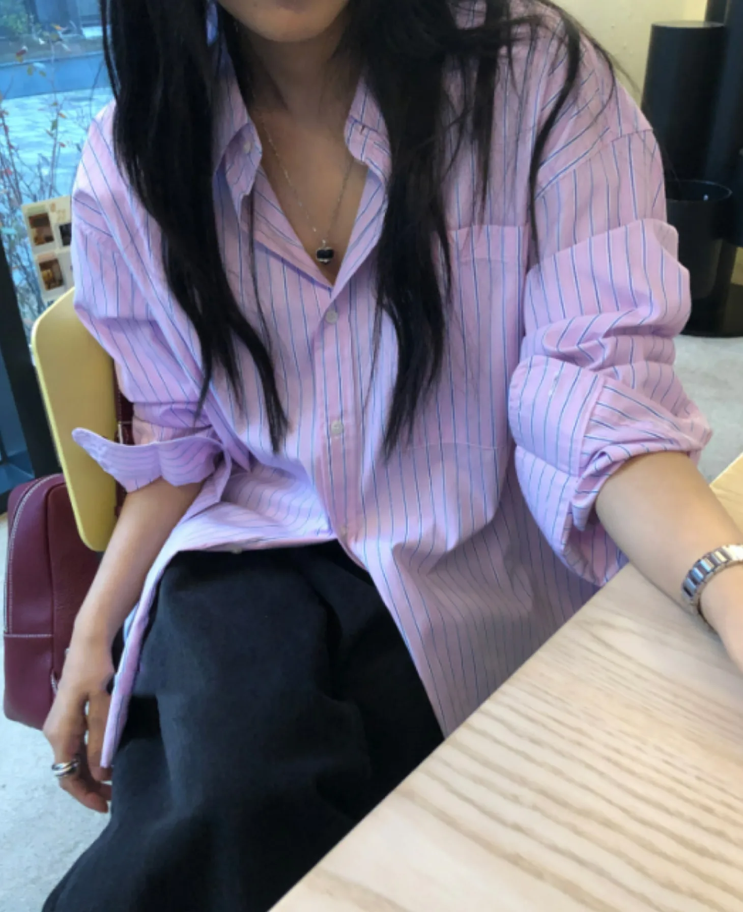 Street Sle Loose Fit Long Sve irt Exclusive pe Personali Vertical Stripes Umlegekragen Haome Boyfriend irt