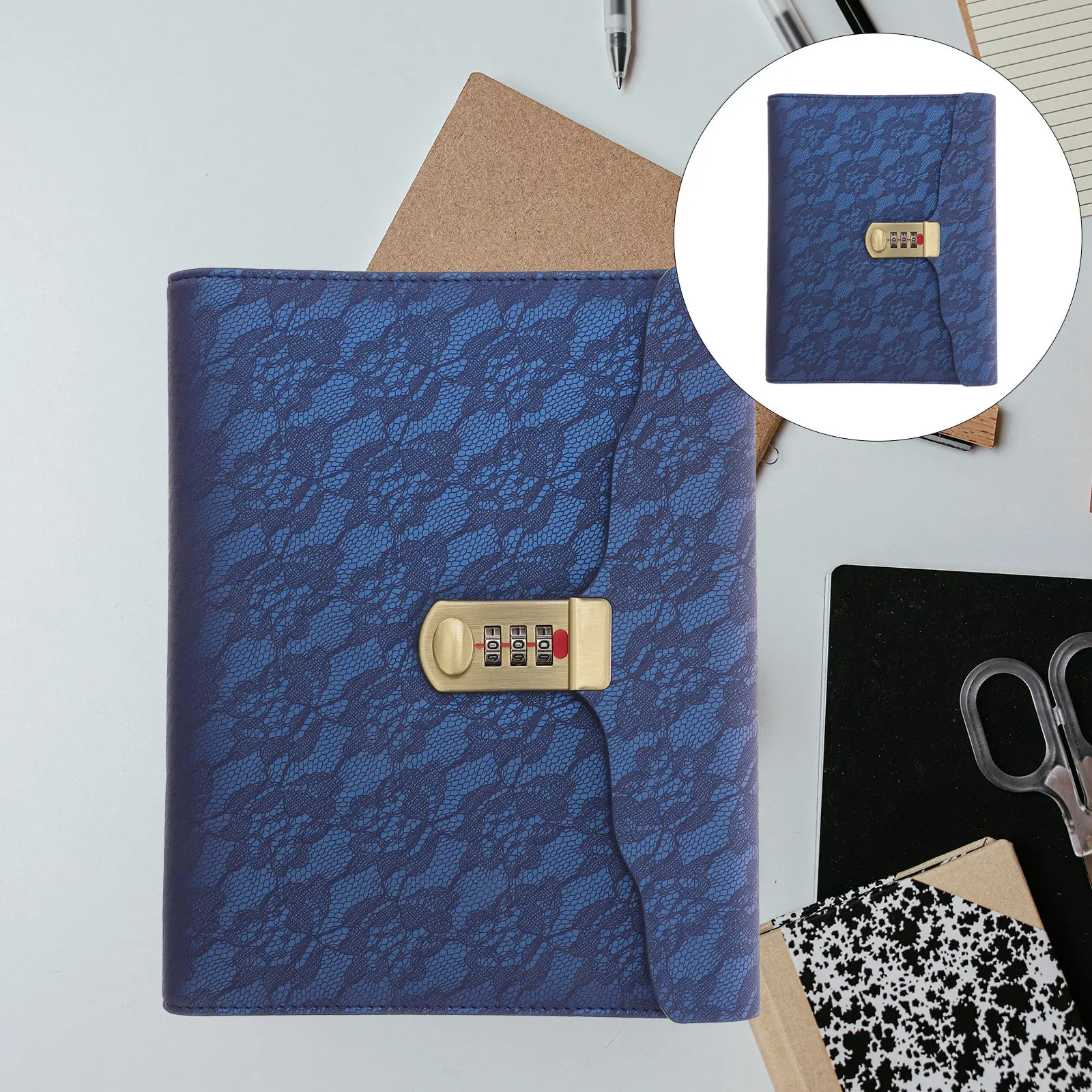 

A5 Password Notepad PU Memo Notebook with Three-Digit Combination Lock Lined Blank Journal for Students Professionals Privacy