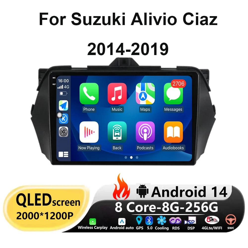 

360 Camera Android 14 For Suzuki Alivio Ciaz 2014-2019 Car Radio screen Multimedia Video Player Navigation Stereo BT GPS NO 2din