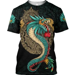 Asteca maya quetzalcoatl deus 3d verão camiseta masculina/feminina corda casual street wear o-pescoço homme grande harajuku topo 6 principais vendas maya blusa - №2