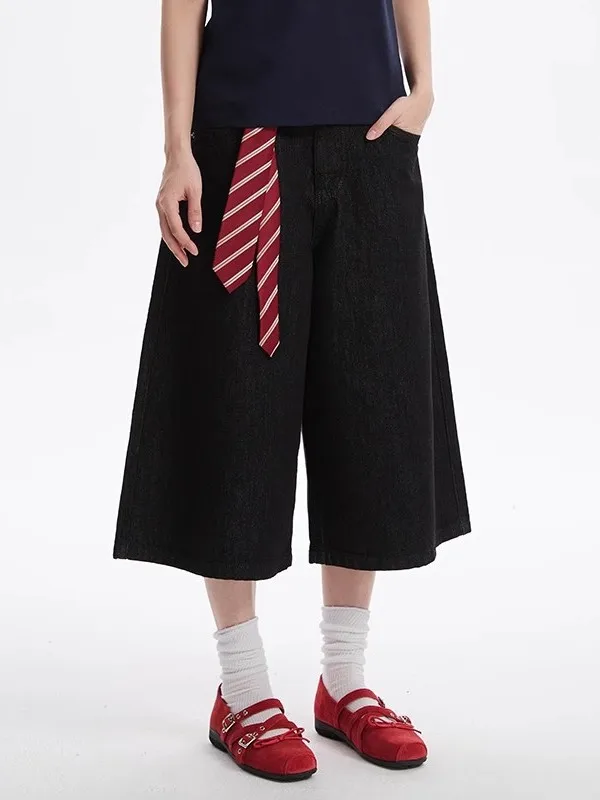 

Ретро-джинсы в американском стиле, оригинального цвета, свободного прямого кроя, укороченные (7/8), с эффектом похудения, с высокой талией, широкие штанины, повседневные джинсы