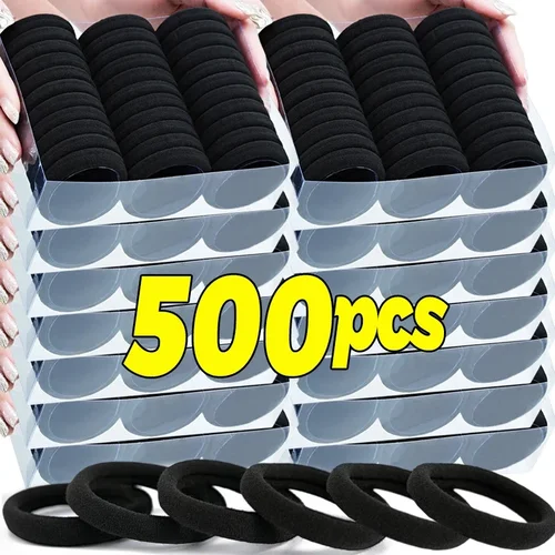 Imagen 2 del producto 10/500 Uds bandas elásticas para el cabello para mujeres niñas negro básico lazo para el cabello diadema Simple Cola de Caballo titular accesorios para el cabello