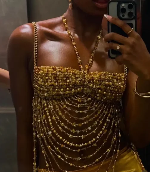 Customize Women Tops by Handmade Chain Beaded Tops Bikini Bra Tank Tops Beachwear Lingerie Beaded Rave Bralette Vest