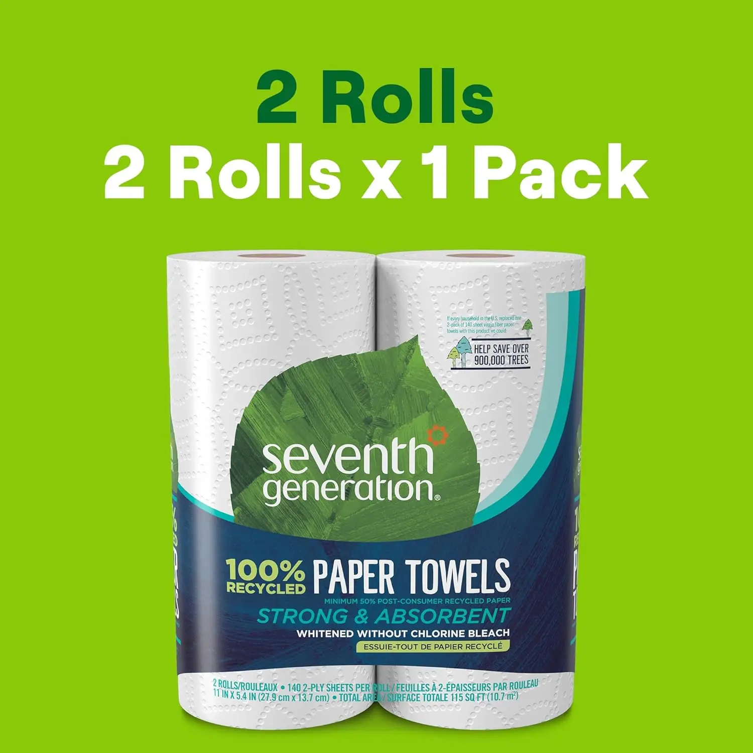 Paper Towels, 100% Recycled Paper, 2-ply, 2 Rolls (Packaging May Vary)