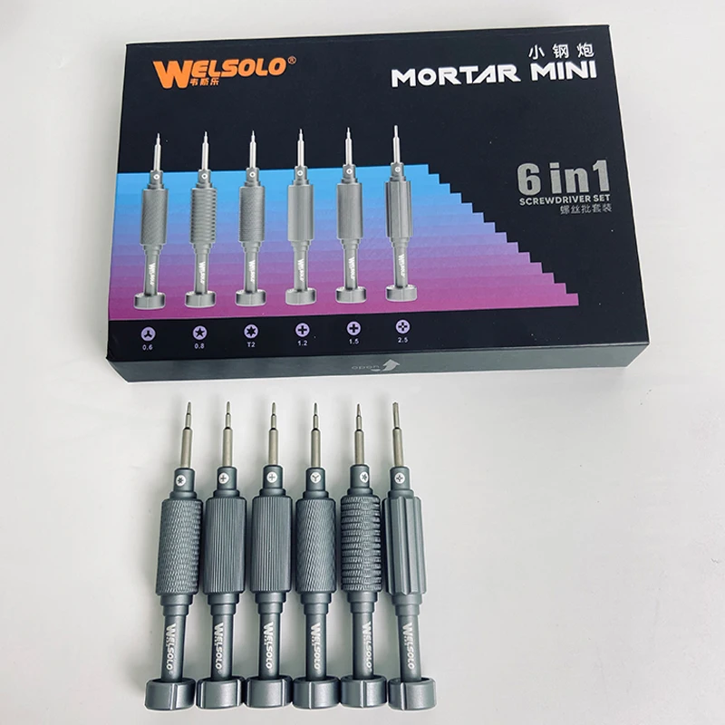 WELSOLO 6Pcs IShell MAX Mortar Mini Precision Screwdriver Set Plum Blossom Cross for IPhone Disassembly Phone Repair Tools Set