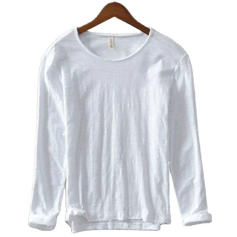 New Autumn Solid Color Long-sleeved T-shirt Men\'s Casual Bottoming T-shirt Male Cotton Crew Neck T-Shirt