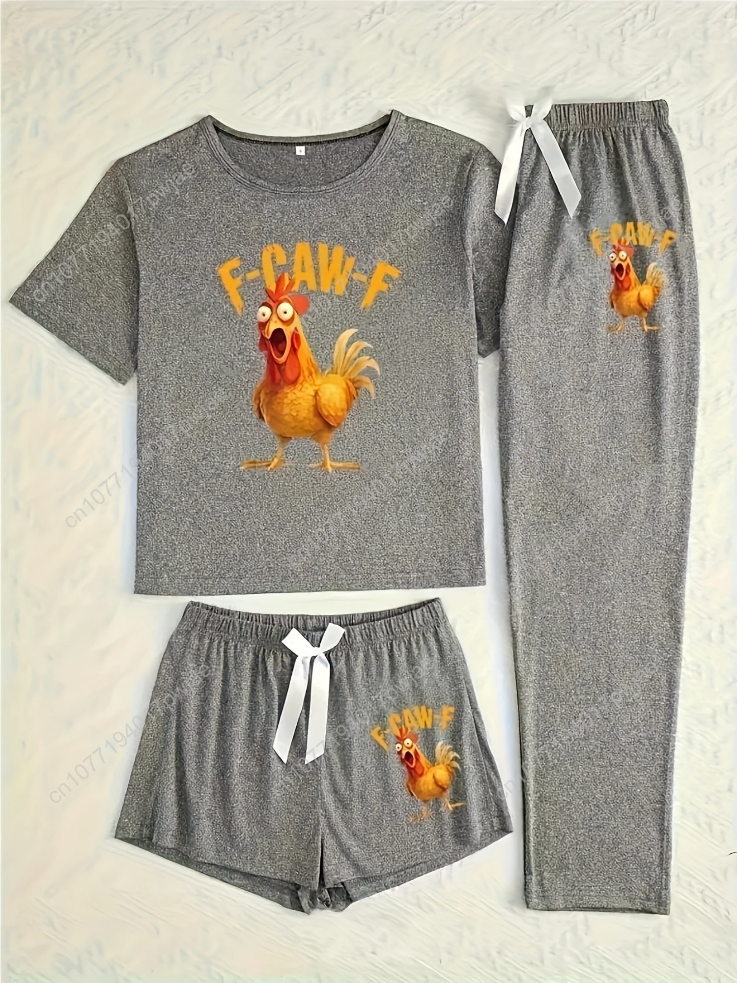

Women'S 3pcs Pajama Set - Cute Funny Chicken Graphic T-Shirt & Matching Pants, Soft Stretchy Fabric, Loose Fit Casual Sleepwear