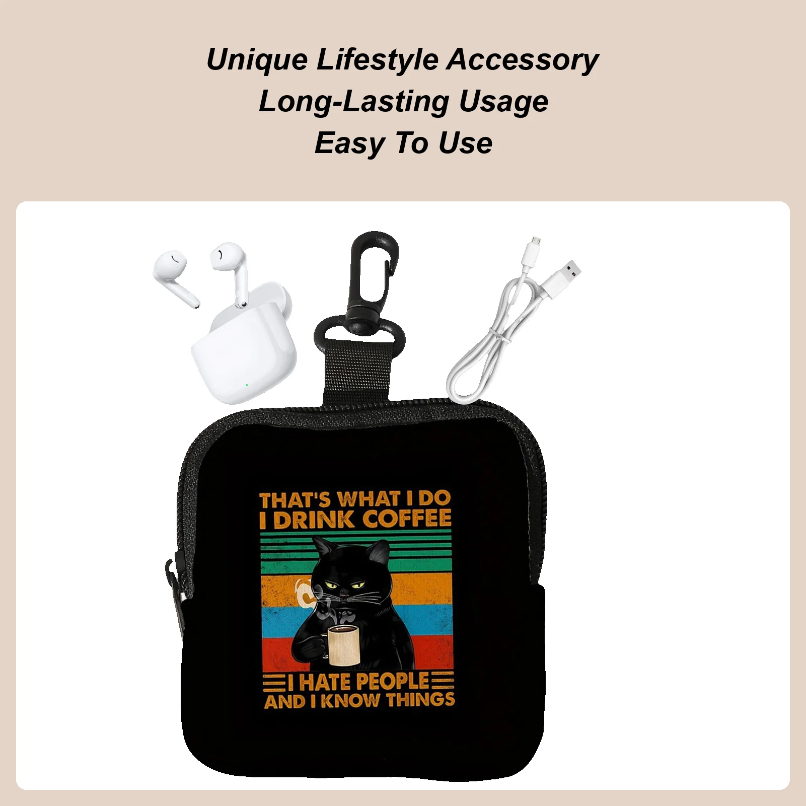 

Cute Cat Coin Purse Keychain, Portable Zipper Pouch for Earphones Cards, Fashion Accessory for Women Girls Daily Commute Travel