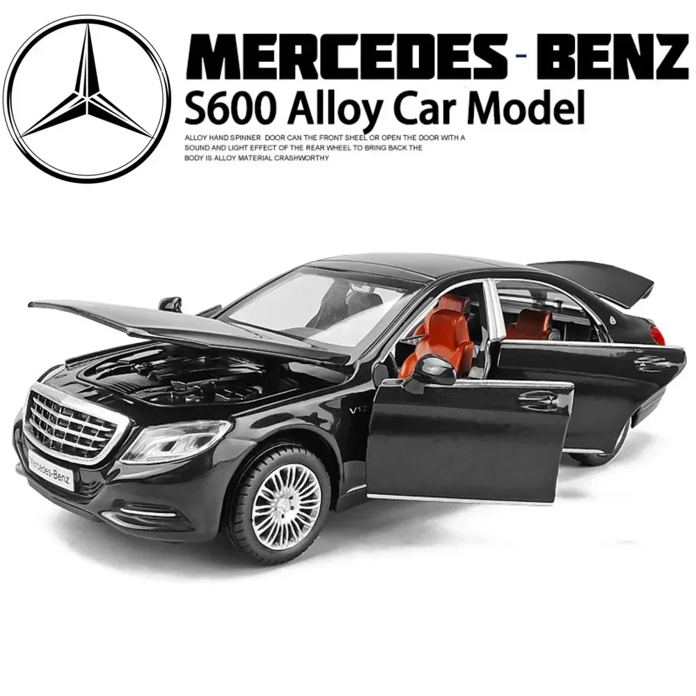 

1:32 Scale Mercedes Benz Toy Car Models Maybach S600 Alloy Die cast Toys Vehicles Pull Back Sound Light Toys for Boys Best Gifts