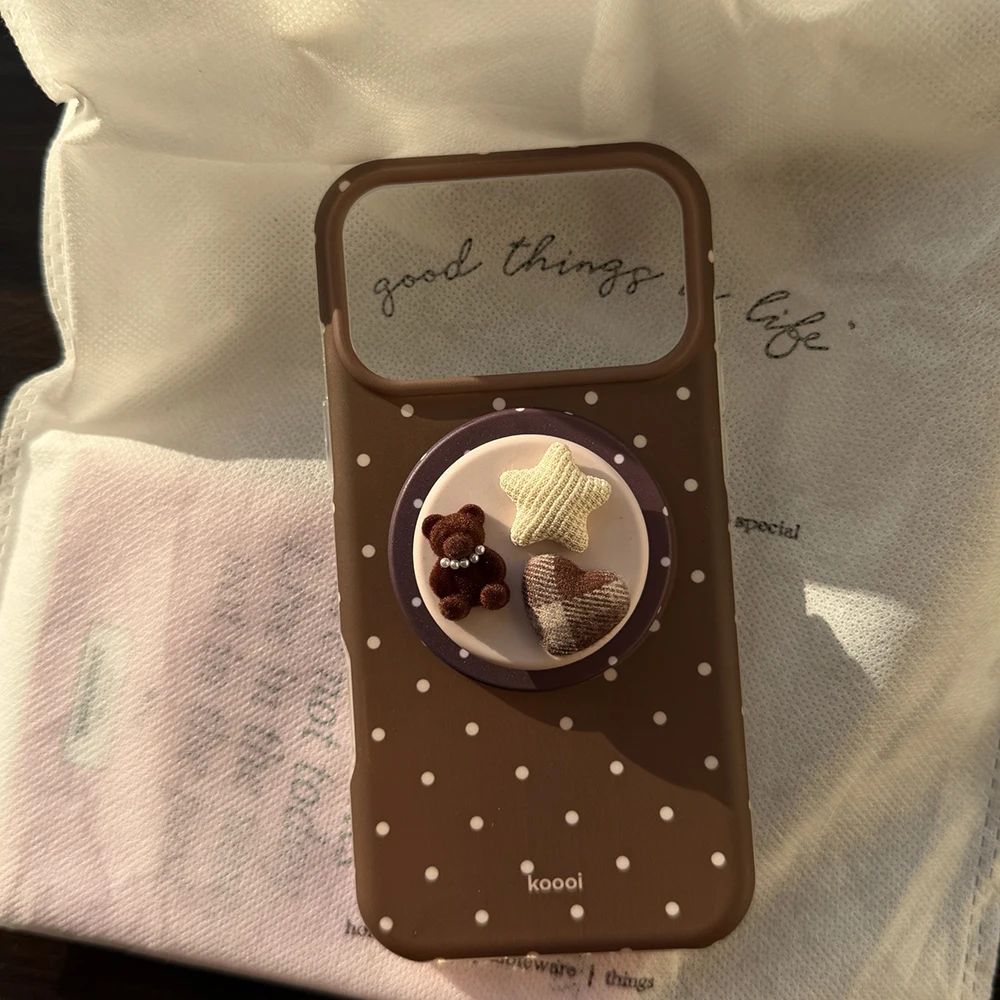 Luxuriöse braune weiße Polka Dot-Muster-Magnet-Handyhülle für iPhone 13, 14, 15, 16, 17 Pro Max, stoßfeste, niedliche Abdeckung für Magsafe-Hülle – Detail 5