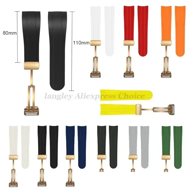 22 مللي متر حزام مطاطي ل رولكس الغواصة سيليكون حزام معدني المغناطيسي للطي مشبك الرجال سوار استبدال معصمه نهاية منحنية