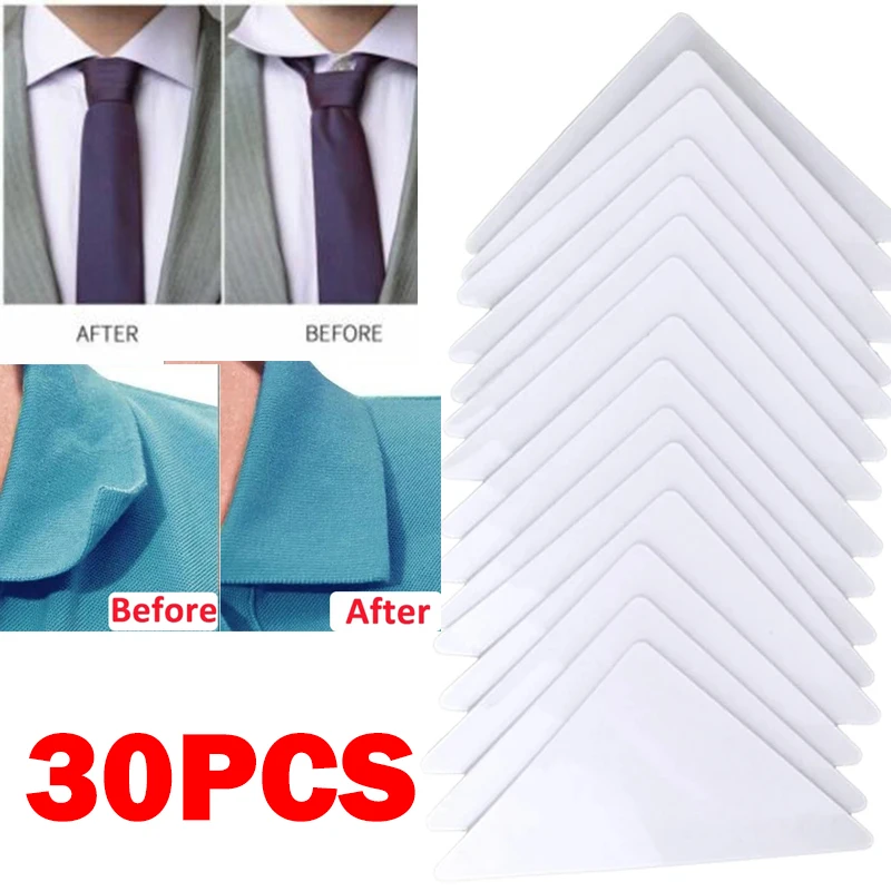 30pcs/box Collar Sticker Shirts T-Shirt Stand Collar Shaper Anti-roll Fixed Pads Adhesive Pad Invisible Sticky Stickers Fastener