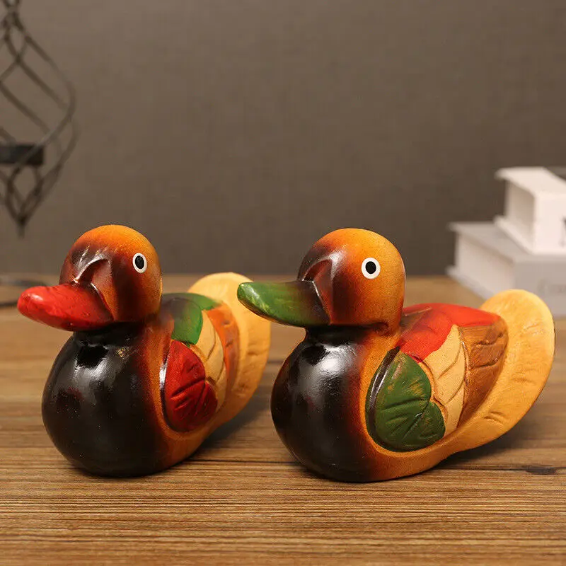 1Pair Wooden Mandarin Ducks Ornament Feng Shui Vintage Crafts Wedding Anniversary Gift Mini Craft Micro Landscaping Decor