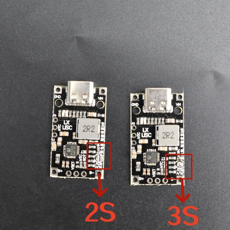 Type-C USB 2S/3S BMS 15W 8.4V 12.6V 1.5A リチウム電池充電ブーストモジュール、バランスサポート付き急速充電、インジケーター付き