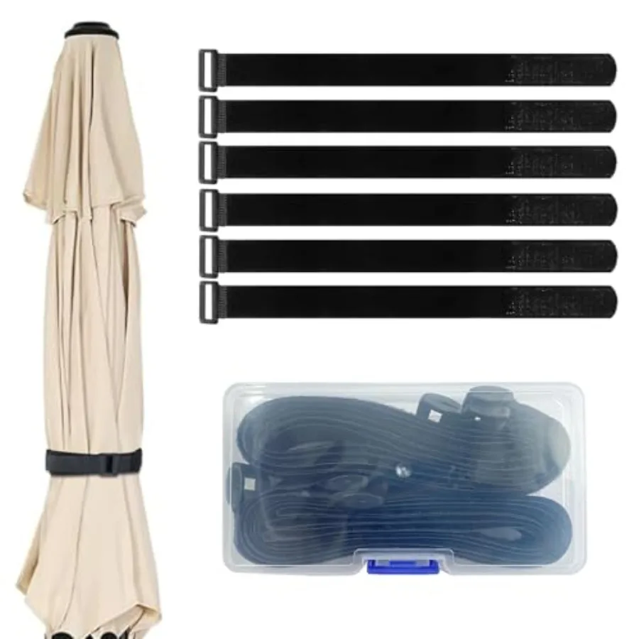 

6 Pack Reusable Patio Umbrella Tie Strap, Nylon Self Adhesive Strap Adjustable Securing Straps for Parasol Multipurpose Patio U